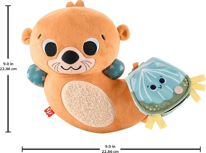 FISHER-PRICE BABY Toy 2-in-1 Rockin' Tummy Time Otter Plush Sensory Activity with Soft Book for Newborn Play Ages 0+ Months