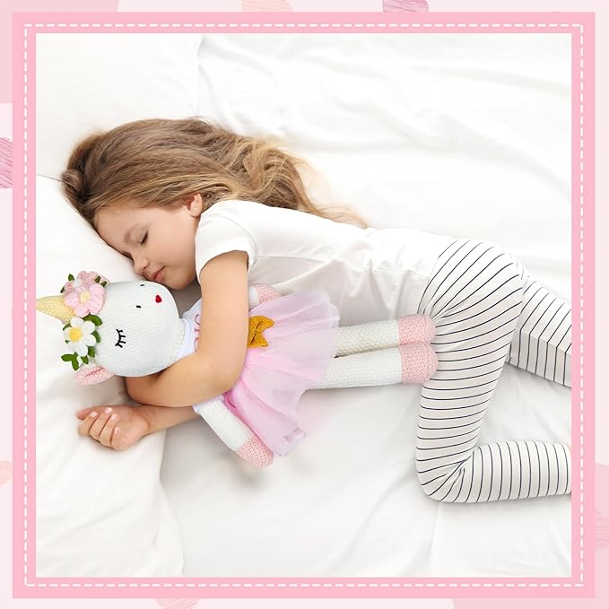 2 Pcs Big Sister Little Sister Gift for Girls 17 Inches Unicorn Stuffed Plush Doll Short Sleeve Outfits Short Sleeve T-Shirt Top and Pink Tutu Skirt Clothing Set Gifts for Toddler Kid Baby
