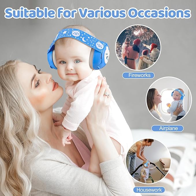 Baby Earmuffs-Infant Ear Protection for Babies 0-36 Months,Infant Headphones with Little Bear Design Noise Cancelling Headphones for Improves Sleep,Baby Travel Essentials for Airplane/Sleep