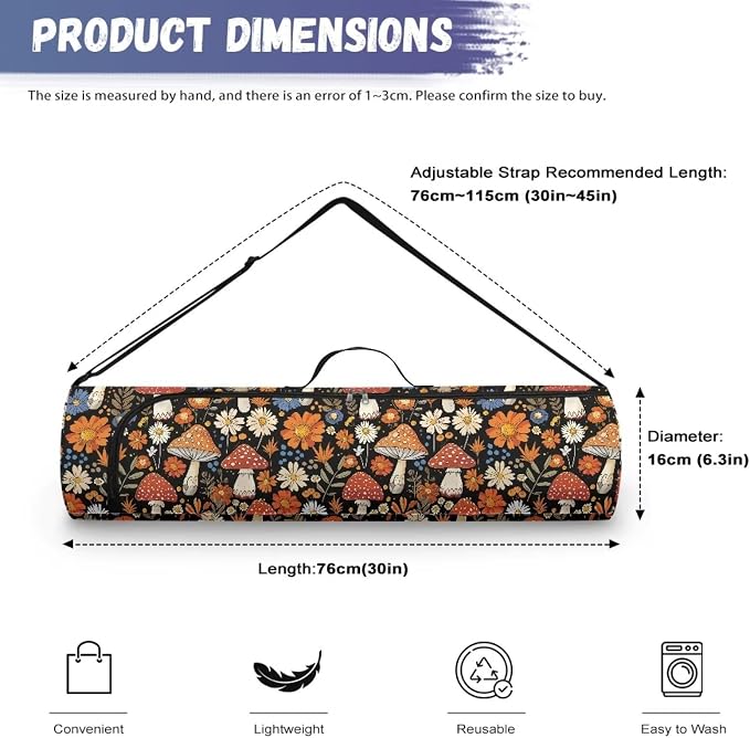 Yoga Mat Bag with Adjustable Shoulder Strap and Handle Zipper, 30in Wide x 6.3in Diameter for Yoga Mat Storage