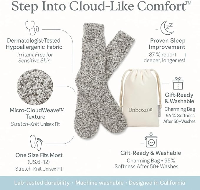 Unboxme Gifts Warm & Cozy Ultra-Luxe Cloud Sock for Women & Men - Super Soft Luxurious Fabric Sleep Socks
