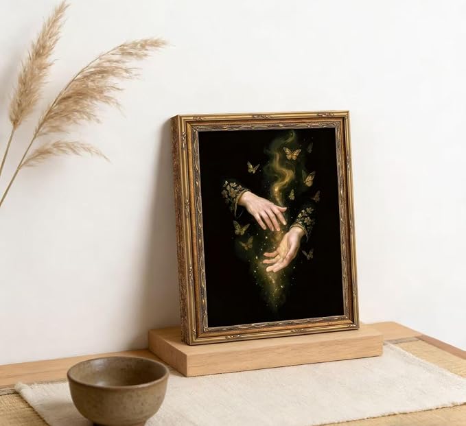 Vintage Gold Framed Canvas Wall Art Gothic Dark Academia Painting Picture Wall Decor Magic Hands Butterfly Poster Print Artwork for Living Room Bedroom Bathroom Office Home Decoration