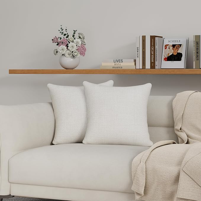 Grzyhem 2 Pack Throw Pillows with Inserts Included 18×18 Linen Decorative Pillow Covers with Inserts for Sofa Living Room Home Office Car Home Decor (Beige)