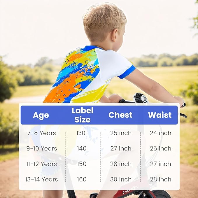 Gogokids Boys Cycling Jersey Youth Bike Suit with 3D Cushion, Kids Teen Short Sleeve Bicycle Clothes