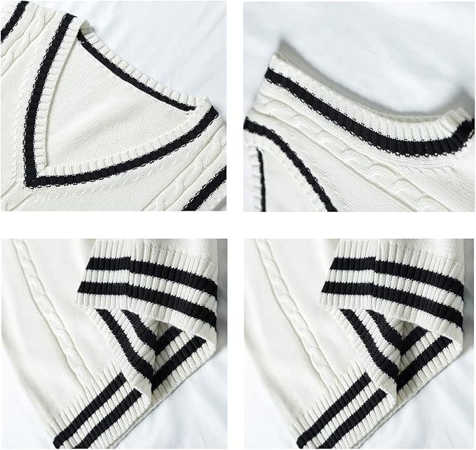 jinghuiyue Women’s V Neck Sweater Vest School Uniform Solid Color Sleeveless Knit Sweaters Pullover Tank Tops