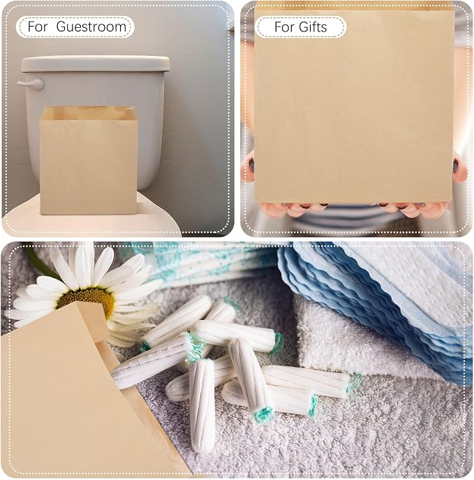 Tenceur 500 Pcs Waxed Kraft Sanitary Napkin Disposal Bags 7.5x10x3.5 in | Feminine Hygiene Bags Dispenser Compatible 500 pcs Waxed Paper Bathroom Restroom Commercial Janitorial Use