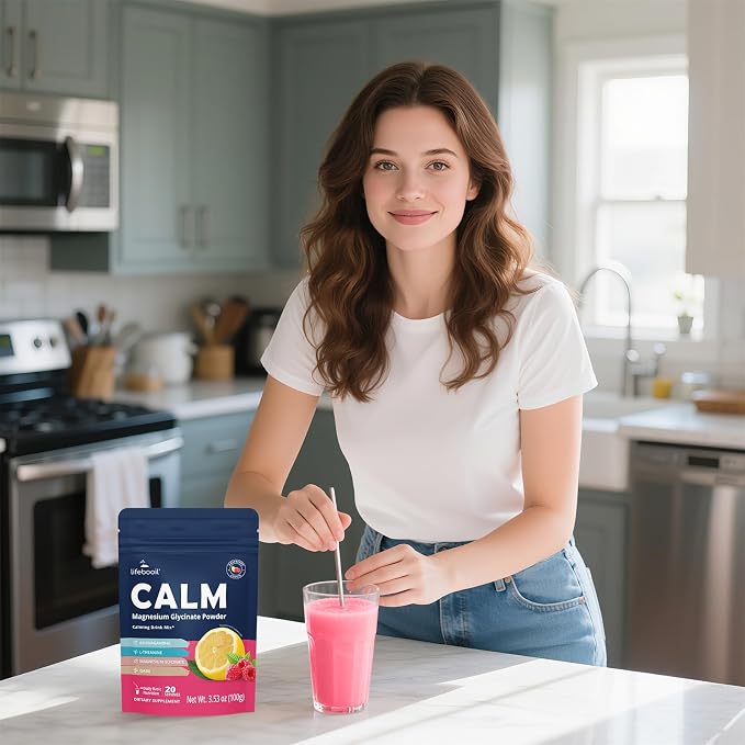 Calm Magnesium Powder, Calm Drink Mix with Magnesium Glycinate, Ashwagandha, Prebiotics, GABA, Vitamin D, L-Theanine, Sugar-Free Calm Support for Sleep, Stress & Relaxation | 20 Servings