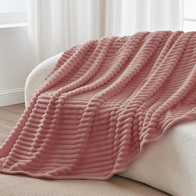 BEDELITE Striped Fleece Throw Blanket, Dusty Pink, 50"x60" | 300GSM Microfiber Fleece, Soft Cozy, Lightweight Warm, Double-Sided Plush, Machine Washable, Gift, Room Decor, for Couch Sofa