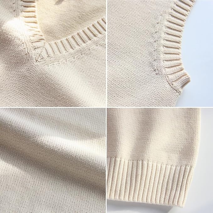 jinghuiyue Women’s V Neck Sweater Vest School Uniform Solid Color Sleeveless Knit Sweaters Pullover Tank Tops