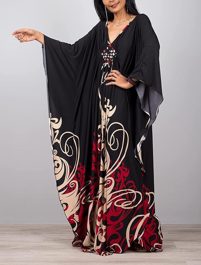 Venasha Womens Caftan Floral Print Kaftan Dress Short Sleeve Swimsuit Cover up Loungewear for Summer