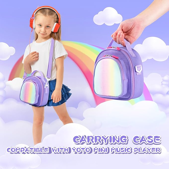 Carrying Case Compatible with Yoto Mini (2024 Edition),30 Cards Storage Bag with Handle and Shoulder Strap, Travel Storage box for Player & Headphone Accessories (Purple)