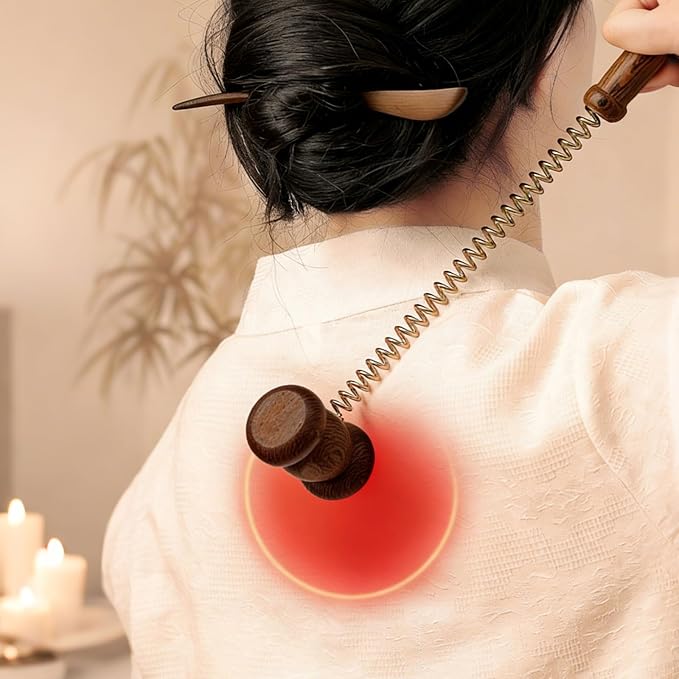 Wooden Spring Massage Hammer,Long Size Manual Lymphatic Drainage Massage Hammer,Wood Therapy Body Massager,Brown,15.5 Inches,1 Piece