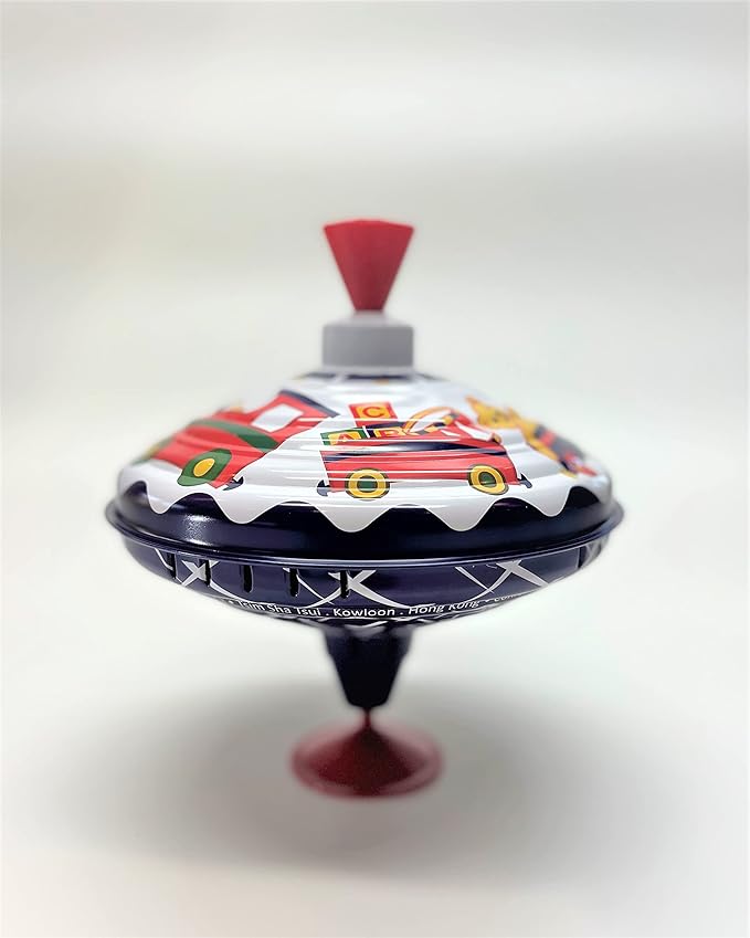Classic Music Box Spinning Tin Top Toy from KsmToys by Bolz. The Funny Buzzing Hum Gets Louder As The Top Spins Faster, 7.5" x 7.5" x 7.5" Ages 18 m+