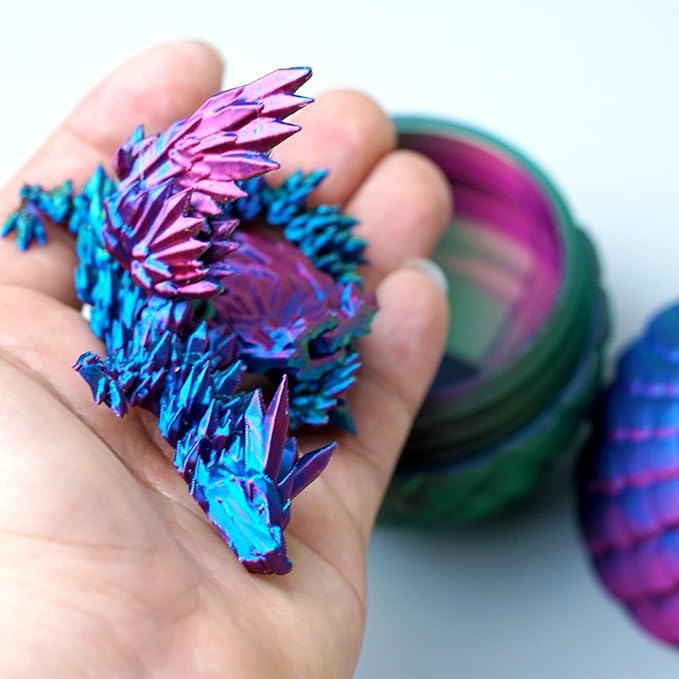 3D Printed Dragon Egg with Wing,Little Dragon Inside Egg,Flexible Realistic Articulated Animal Fidget Toys,Mystery Figurines Gifts for Easter,Executive Desk Funny Décor and Festival Collectible (RGB)