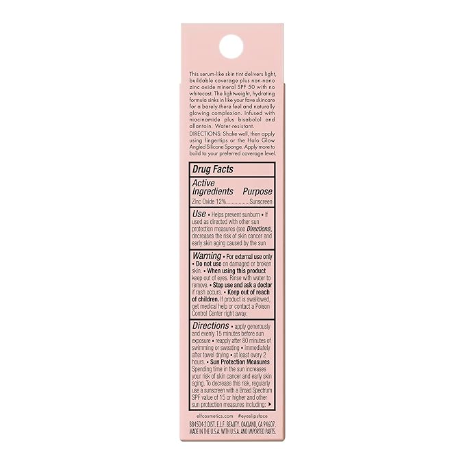 e.l.f. Halo Glow Skin Tint SPF 50, Tinted Moisturizer For Light, Buildable Coverage, Creates A Natural Glow, Vegan & Cruelty-Free, 6 Light Cool