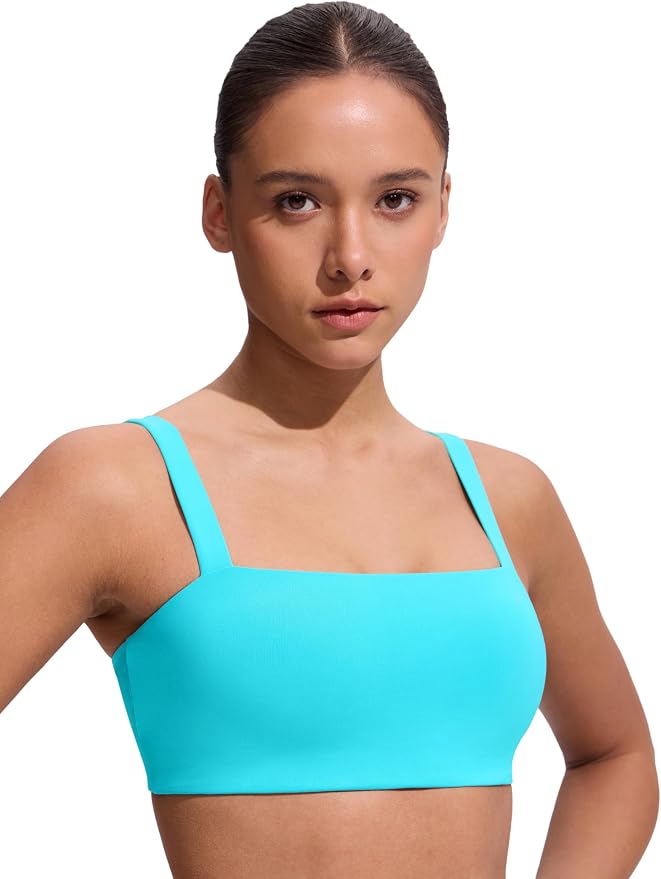 CRZ YOGA Square Neck Bikini Tops for Women - Padded Wide Straps Full Coverage Bathing Suit Swim Bra