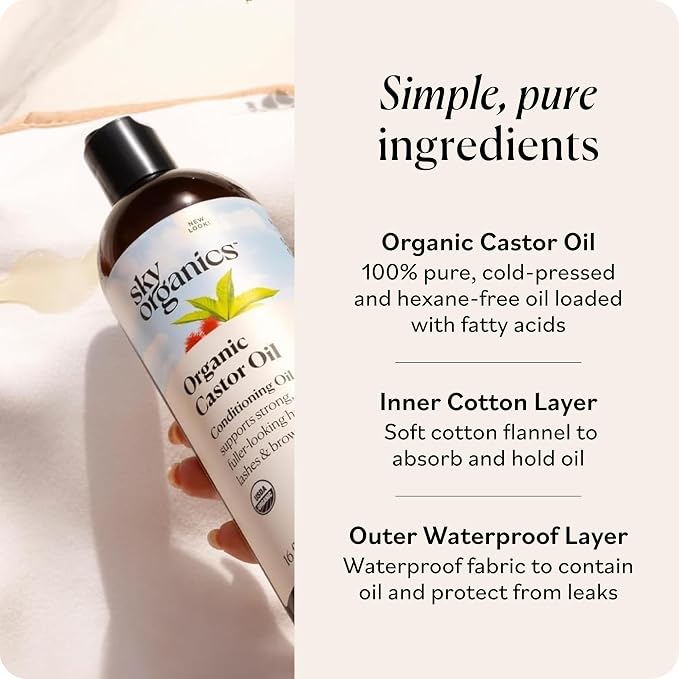 Sky Organics - Castor Oil Organic - Volumizing Hair Oil - Scalp, Lashes, Brows - Pure Castor Oil Cold Pressed - Natural Conditioner - Omega Fatty Acids, Vegan - Beauty, Hair Care, & Self Care - 16oz