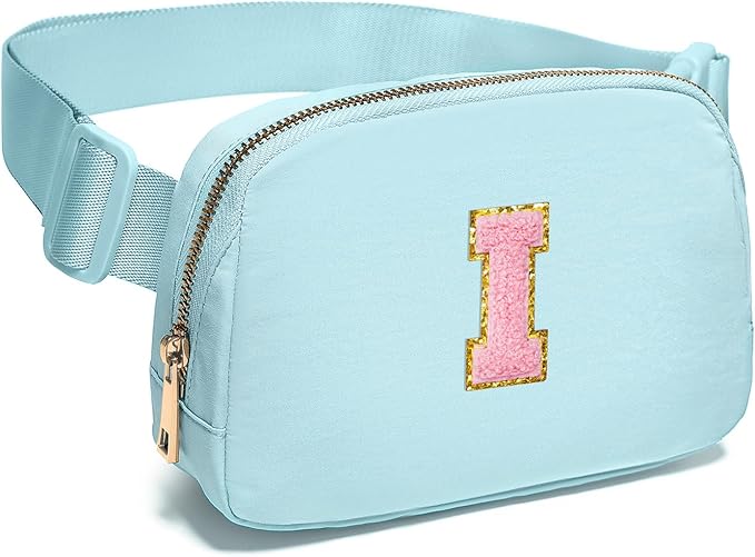 Gitus Gifts for 7 8 9 10 11 Year Old Girls Belt Bag Fanny Pack Crossbody Bags with Initial Letter Patch Birthday Gifts for Daughter Sister Friends Teen girls (Icing Blue-I)