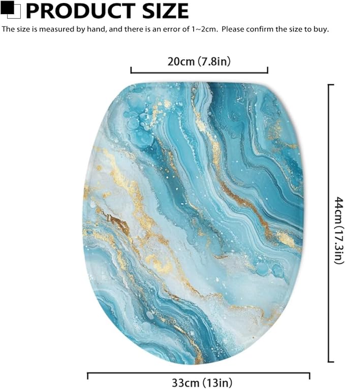 Blue Marble Toilet Seat Cover Elongated Replacement for Bathroom Decor Machine Washable White Marble Universal for Most Toilet Bowl Lids Elastic Bottom Soft