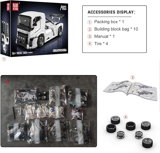 Mould King 10036 Tractor Truck Building Set, MOC City Semi Truck Building Blocks Set to Build, Gift for Age 14+/Adult Collections Enthusiasts(1604+ Pieces, Static Version)