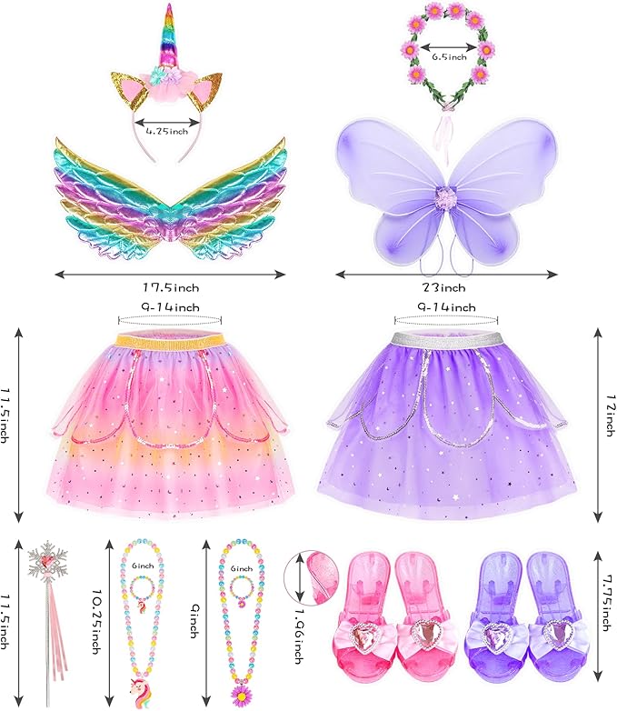 Jeowoqao Kids Princess Dress Up Clothes, Toddler Girls Dressup Pretend Play Costumes, Tutu Skirt, Butterfly Wings, Princess Shoes Toys for Ages 3 4 5 6