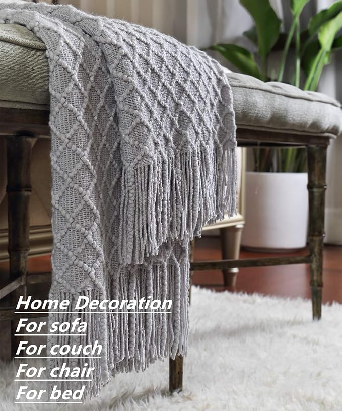 CREVENT Rustic Farmhouse Couch Sofa Throw Blanket for Bedroom Living Room Decoration, Soft Warm Cozy Light Weight for Spring Summer (50''X60'' Light Grey)