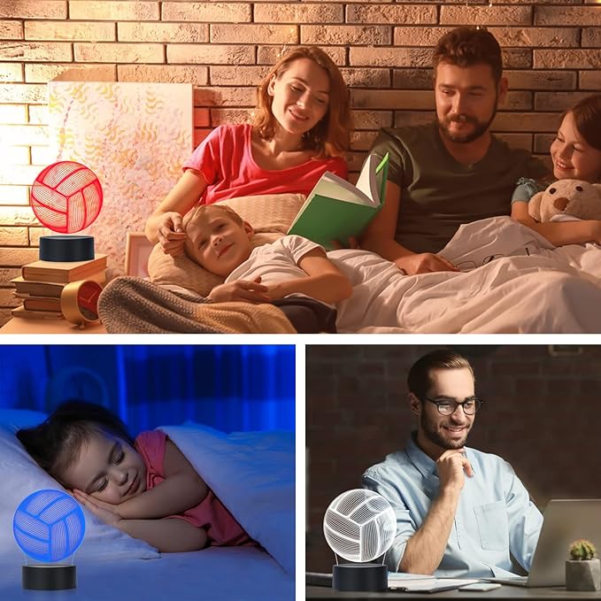 Volleyball Night Light Night Light for Kids, 3D Illusion Night Lamp, USB LED Table Lamp Smart Touch Dimmer Lights 7 Color Changing Decor Lamp, Room Decor, Gifts for Children Boys Girls.