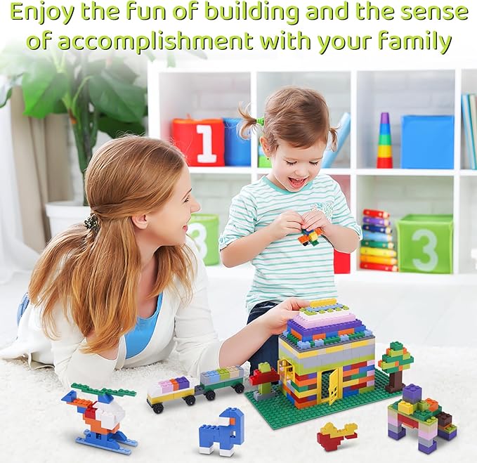 1100 Pieces Building Bricks, Compatible with Lego Classic Building Blocks Bulk with Baseplates, Doors Windows and Wheels, STEM Creative Construction Toys for 6 7 8 9 10 11 12 Year Old