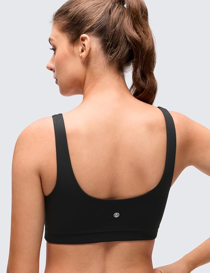 CRZ YOGA Butterluxe Scoop Neck Sports Bras for Women - U Back Padded Wide Strap Wireless Yoga Top