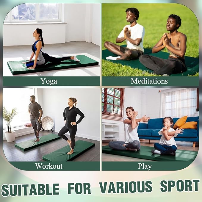 Lyrow 3 Inch Thick Yoga Mat, 72 x 24 Inch Cushioned Foam Floor Mat with Carry Strap, Non Slip PU Leather Workout Pad for Pilates, Stretching, Restorative Yoga and Home Gym