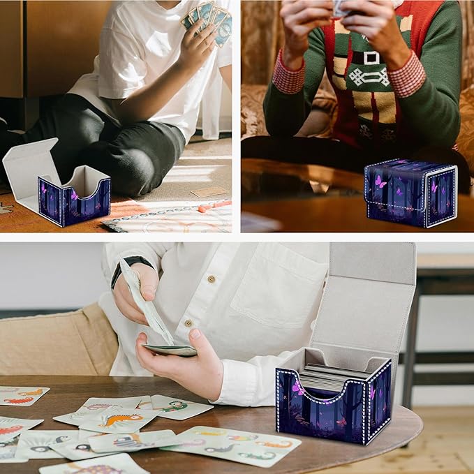 DEGDFSGR for TCG MTG Card Game Storage Box Organizer Trading Card Case Commander Deck Box Magnetic Closure Creative Pattern Up to 200 Cards, Violet Butterflies