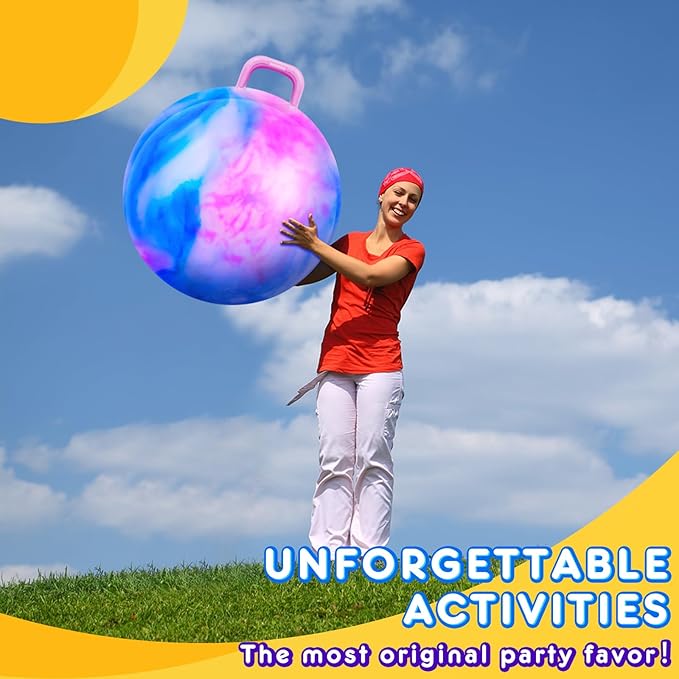 Lewtemi 2 Pcs 29 Inch Big Bouncing Ball with Handle Hopper Ball Jumping Hopping Ball Bouncy Ball for Adults Exercise Ball and Air Pump for Outdoor Sports Game (Gradient Blue, Blue Pink Cloud)