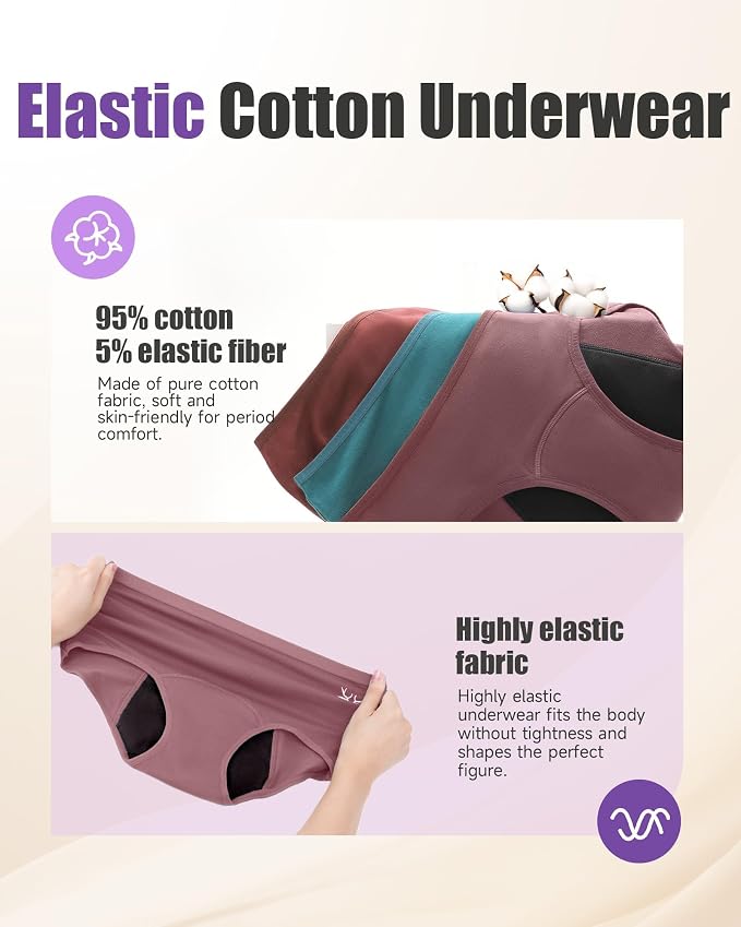 TANSTC Period Underwear for Women Heavy Flow | Leakproof Menstrual Panties Postpartum, Cotton Soft Breathable Briefs 3 Pack