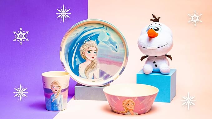 Zak Designs Disney Frozen 2 Kids Dinnerware Set 3 Pieces, Durable and Sustainable Melamine Bamboo Plate, Bowl, and Tumbler are Perfect For Dinner Time With Family (Anna, Elsa, Olaf)