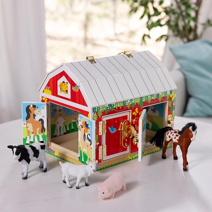 Melissa & Doug Latches Barn Toy Sensory Activity, Doors and Locks Toy, Farm Animals, for Kids Ages 3+
