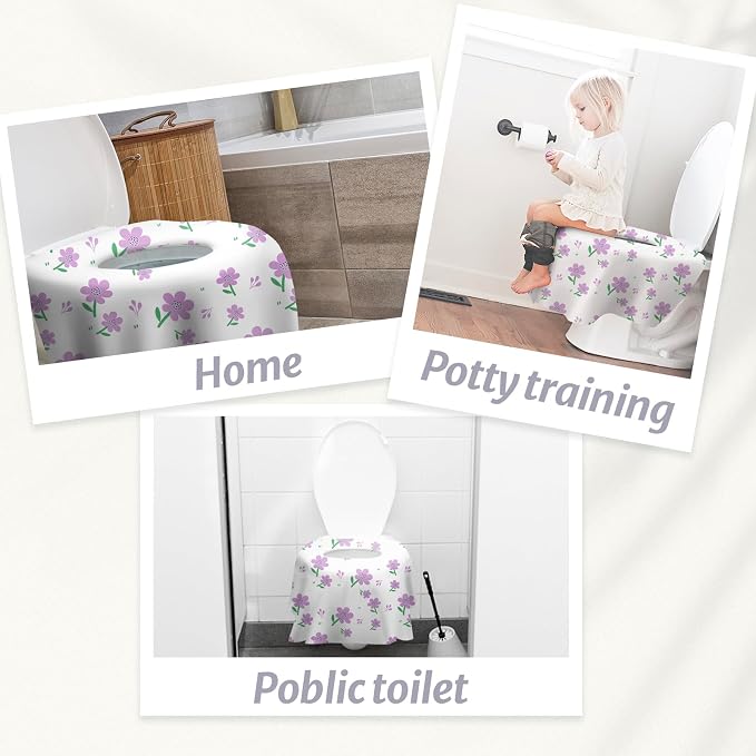Blissful Diary 20 Pcs Toilet Seat Covers Disposable for Toddlers & Adults, Extra Large Waterproof, Portable Package for Travel, Kids Potty Training(Purple Flowers))