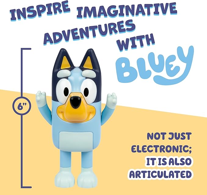 BLUEY Game Hide and Seek Electronic Figure, Articulated, Musical Kids Figurines with Dance Mode, Interactive Play Toddler Figurine Toys for Ages 3+