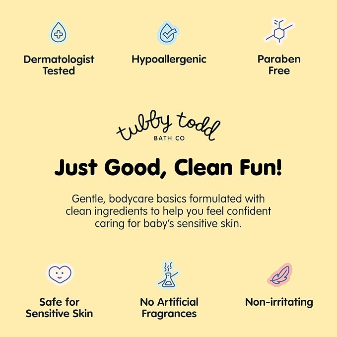 Tubby Todd Baby Bath & Skincare Kit - The Baby Bundle - Shampoo and Body Wash, Everyday Lotion 8.5 Oz, All Over Ointment 3.5 Oz & Diaper Paste Cream 7.9 Oz Gift Set - Lavender Rosemary