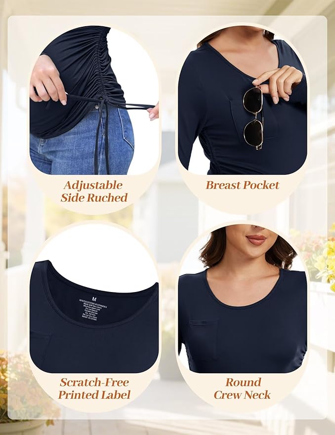 Fotociti Maternity Shirts Long Sleeve, Pregnancy Side Ruched Tops,Women’s Clothes for Mama Work Casual Yoga Wearing