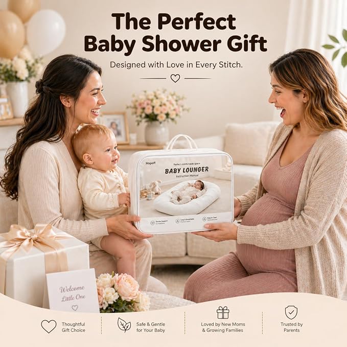 Baby Lounger for Newborns 0-24 Months, Soft Breathable Cotton Infant Support Cushion for Tummy Time & Play, Portable Infant Lounger, Baby Essentials for Newborn- Cloud White (Cover Included)