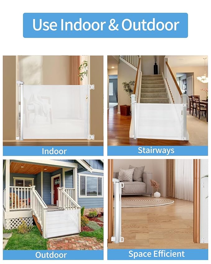 Veraste Retractable Baby Gate for Doorways and Stairs, Mesh Safety Gate for Pet, Indoor & Outdoor Use, One-Hand Operation, Easy Installation, 33.6" Tall, Expands to 55" Wide(White,33.6"x55"