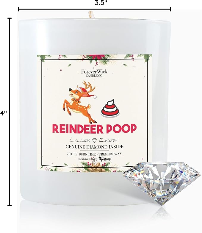 ForeverWick Reindeer Poop Diamond Candle | Funny Christmas Candle Gift for Women, Coworkers, Friends | Hand-Poured Natural Soy Holiday Candles | A Cozy December Retreat Scent | 70-Hr Burn Time, 14 oz