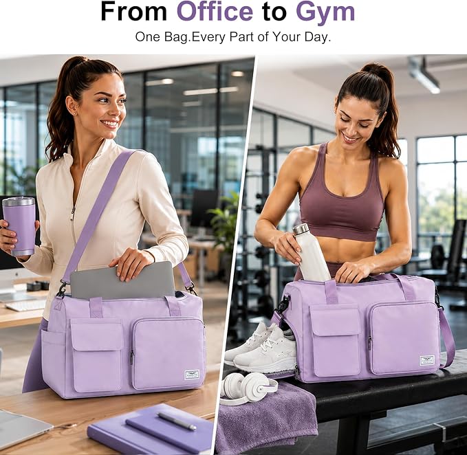 FIORETTO Women's Gym Duffle Bag with Shoes Compartment, 30L Capacity, Ideal for Travel, Gym, Sports, Duffel, Weekender
