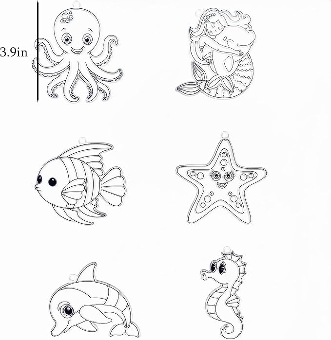 Ayhuhra 30 Sets Ocean Animals Suncatcher Crafts Under The Sea Sun Catchers Kits DIY Summer Window Paint Art for Sea Theme Party Home Decor