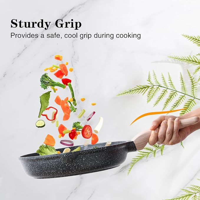 Kordisen Non Stick Frying Pan Skillet with Lid, 9.5 inch Cooking Pan | Non Toxic, Healthy, Induction Compatible, Heat Resistant Handle, PFOA Free