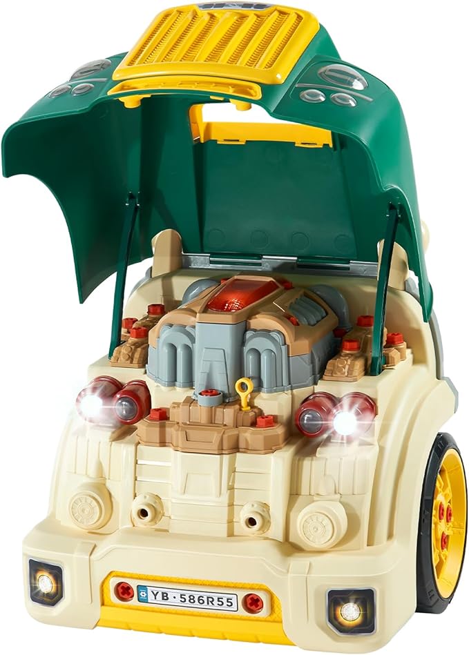 VEVOR Engine Toy, 60 Pieces, Kids Mechanic Car Repair Set with Removable Parts, Lights and Sounds, Steering Wheel and Horn, Kids Mechanic Workshop Set for Toddler Ages 3 Years and Up, Green