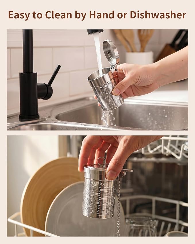 House Again Tea Infuser, 304 Stainless Steel Extra Fine Mesh Tea Strainer for Loose Tea, Upgraded Press-to-Open Lid, Loose Leaf Tea Steeper for Spices & Seasonings