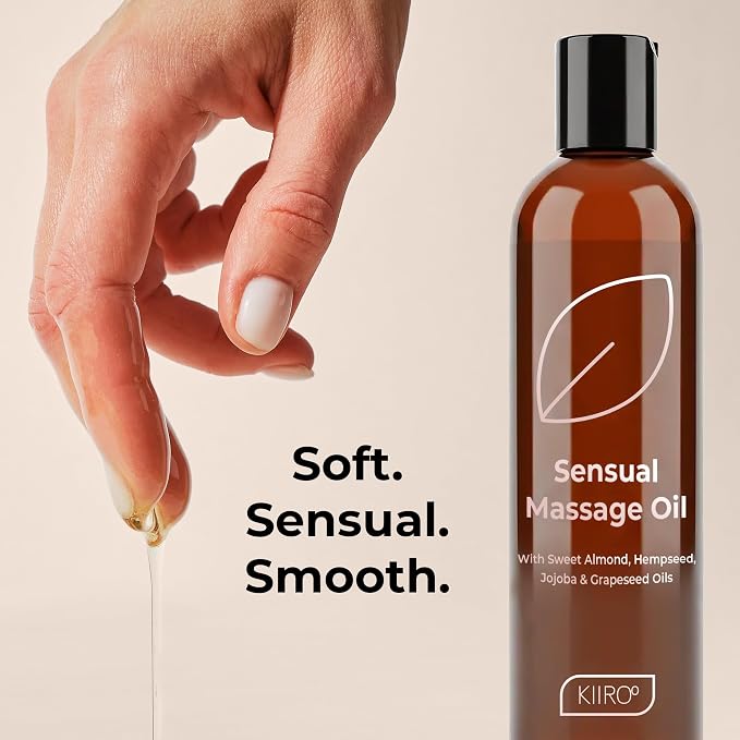 KIIROO Relaxing Massage Oil 8oz – Body Oil for Muscle Relaxation with Grapeseed & Jojoba Oil, Paraben-Free, Fast-Absorbing | Unscented Body Oil 250ml