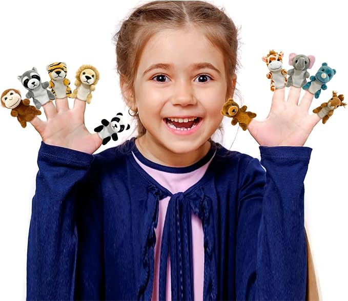 12Pcs Finger Puppet Set Jungle, Soft Plush Toy for Kids Realistic Jungle Plush Animal Finger Puppet Role-Playing Story Finger Puppet Animal Soft Plush Toy for Kids