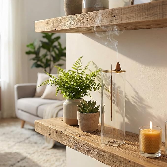 Ceremony Incense Holder, 2 in 1 Incense Burner for Sticks, Ash-Proof Glass Incense Burner for Meditation Yoga Spa Room Decor (2 in 1 Square) Ceremony Incense Holder, 2 in 1